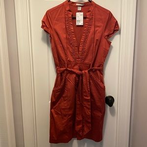 H&M Burnt Orange Button Down Belted Dress NWT